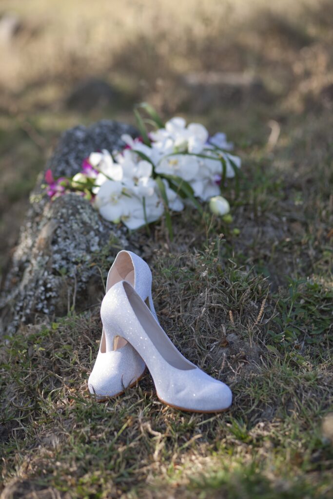Fairy Tale outdoor wedding with white heels and nature